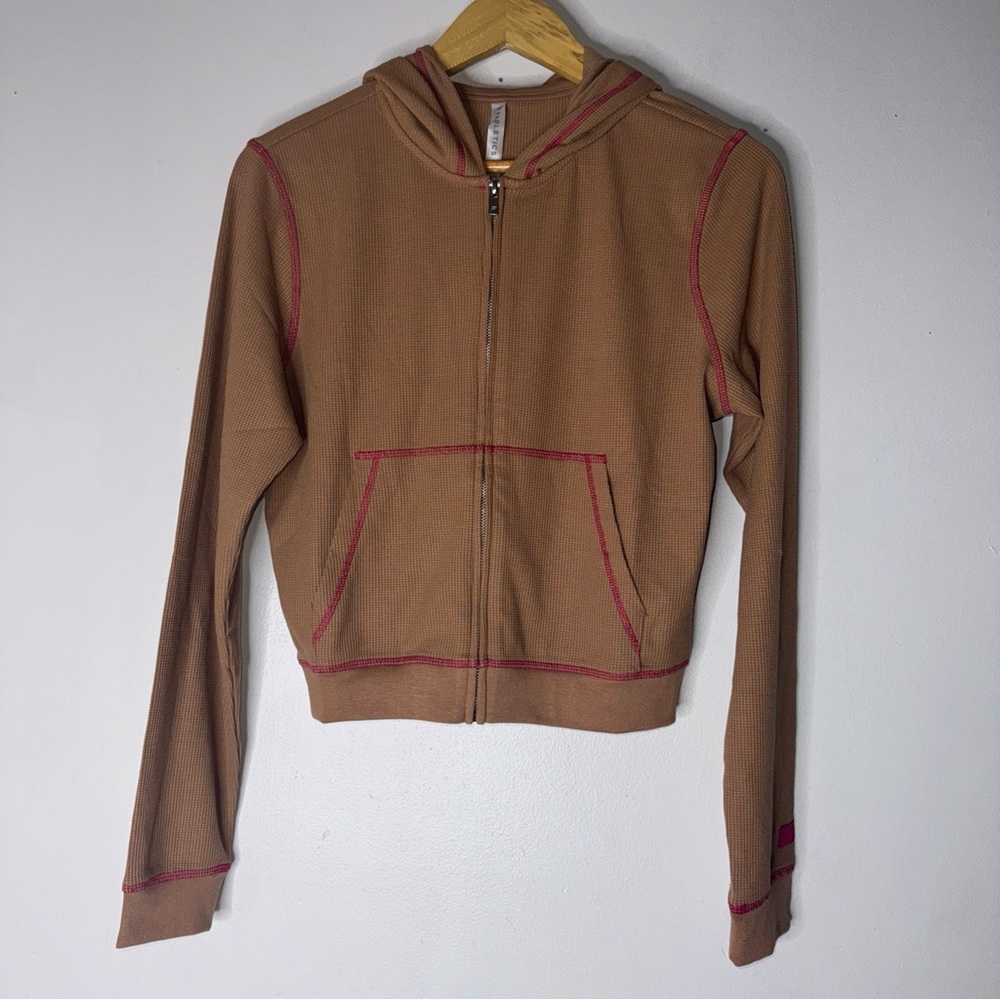 NWT Fabletics Brown Pink Trim up Up‎ Hoodie Waffle XSmall